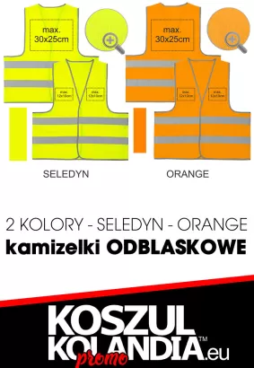 Kamizelka odblaskowa z nadrukiem - dwa kolory Seledyn - Orange - PAKIET 100 SZTUK