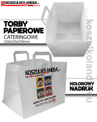 TORBA papierowa z nadrukiem FULL COLOR 32x22x25cm 70g/m2 biały (uchwyt płaski) CATERING GASTRONOMIA