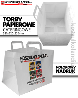 TORBA papierowa z nadrukiem FULL COLOR 32x22x25cm 70g/m2 biały (uchwyt płaski) CATERING GASTRONOMIA