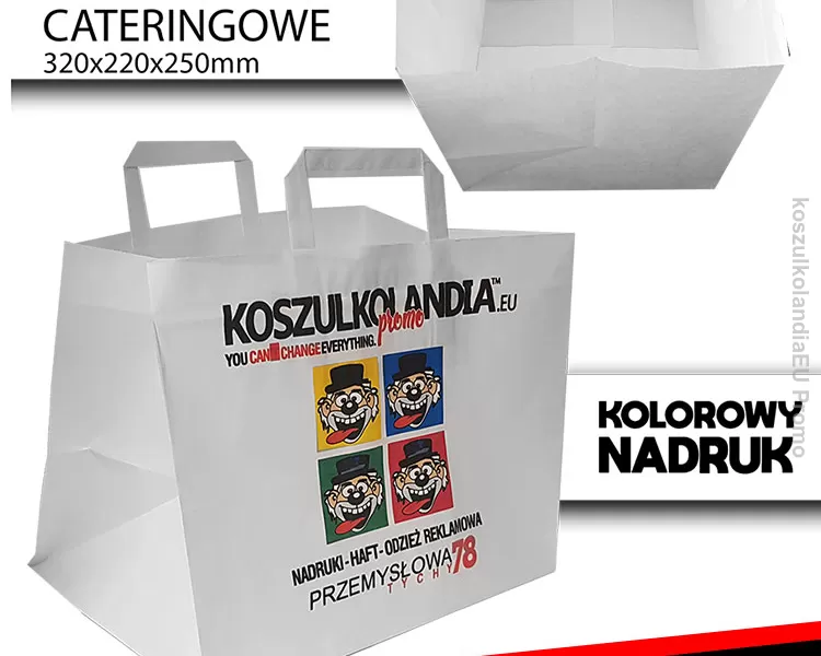 TORBA papierowa z nadrukiem FULL COLOR 32x22x25cm 70g/m2 biały (uchwyt płaski) CATERING GASTRONOMIA