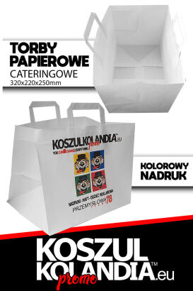 TORBA papierowa z nadrukiem FULL COLOR 32x22x25cm 70g/m2 biały (uchwyt płaski) CATERING GASTRONOMIA