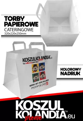 TORBA papierowa z nadrukiem FULL COLOR 32x22x25cm 70g/m2 biały (uchwyt płaski) CATERING GASTRONOMIA