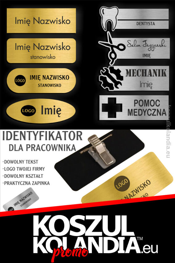 Identyfikator firmowy z logo firmy dla pracownika - dowolny wzór PLAKIETKA GRAWEROWANA 50 sztuk