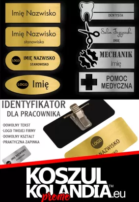 Identyfikator firmowy z logo firmy dla pracownika - dowolny wzór PLAKIETKA GRAWEROWANA 50 sztuk