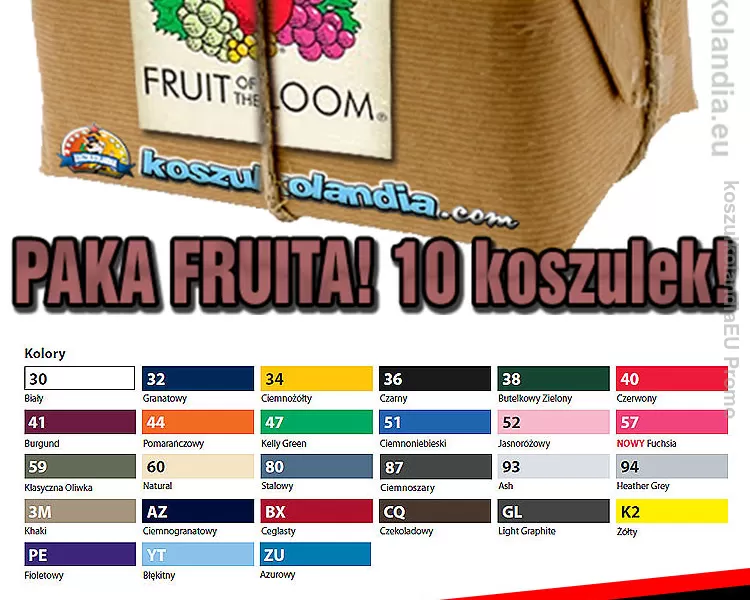 PAKA FRUITA 10 szt. - KOSZULKI krótki rękawek - 165gr  + opcja NADRUK !