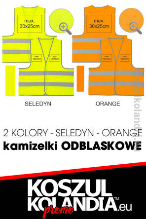 Kamizelka odblaskowa z nadrukiem - dwa kolory Seledyn - Orange - PAKIET 10 SZTUK