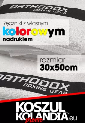 Ręczniki BIAŁE z własnym kolorowym nadrukiem 30x50cm - Komplet 20 sztuk