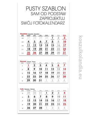 Kalendarz trójdzielny komplet 50 sztuk - zadruk pełnokolorowy