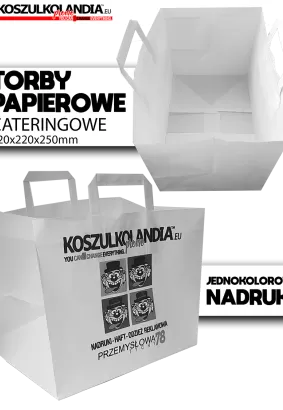 TORBA papierowa z nadrukiem JEDNOKOLOROWYM  32x22x25cm 70g/m2 biały (uchwyt płaski) CATERING GASTRONOMIA