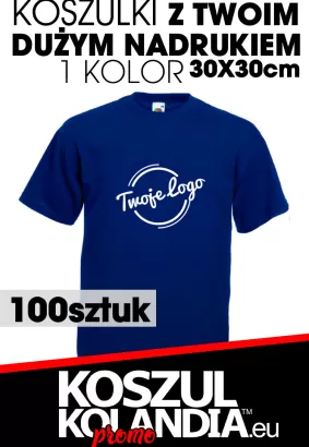 Zestaw 100 koszulek typu t-shirt JHK z dużym własnym logo grafiką