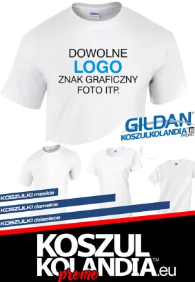 Zestaw 50 koszulek typu t-shirt HIGH PREMIUM Gildan z dużym własnym logo na piersi PROMOCJA