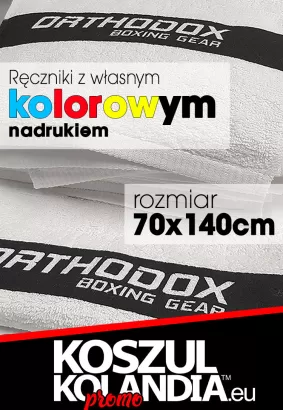 Ręczniki BIAŁE z własnym kolorowym nadrukiem 70x140cm - Komplet 20 sztuk