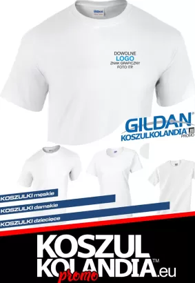 Zestaw 50 koszulek typu t-shirt HIGH PREMIUM Gildan z małym własnym logo na piersi PROMOCJA