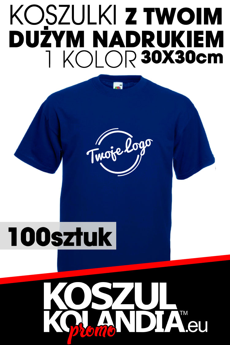 Zestaw 1000 koszulek typu t-shirt Fruit of the Loom z dużym własnym logo grafiką